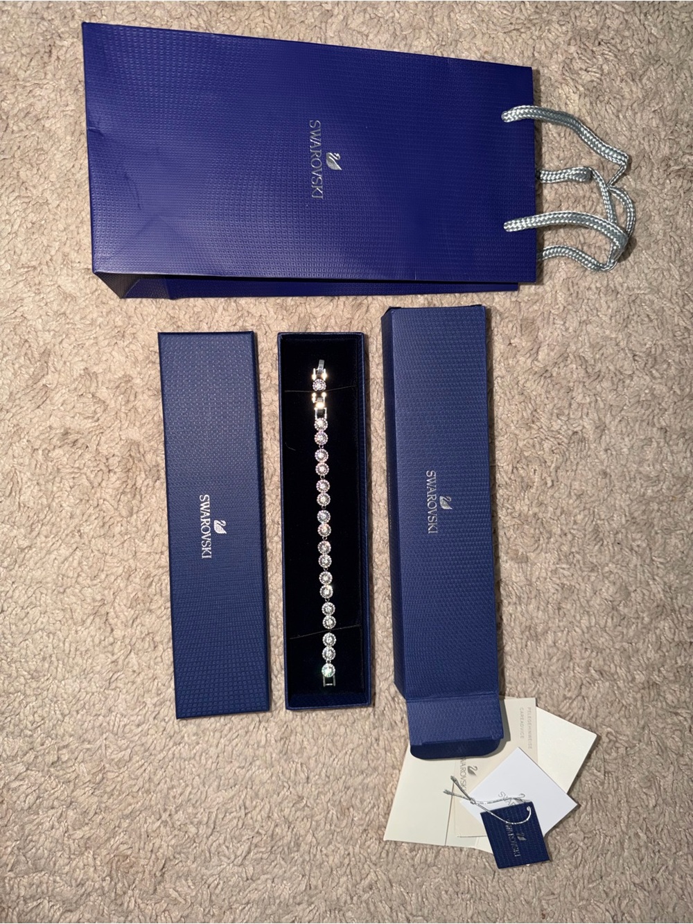 Authentic Swarovski Crystal Halo Tennis Bracelet Complete Gift Set w/ Box - Picture 3 of 9